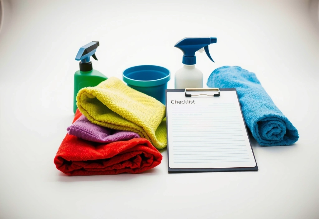 Organized cleaning toolkit with color-coded supplies