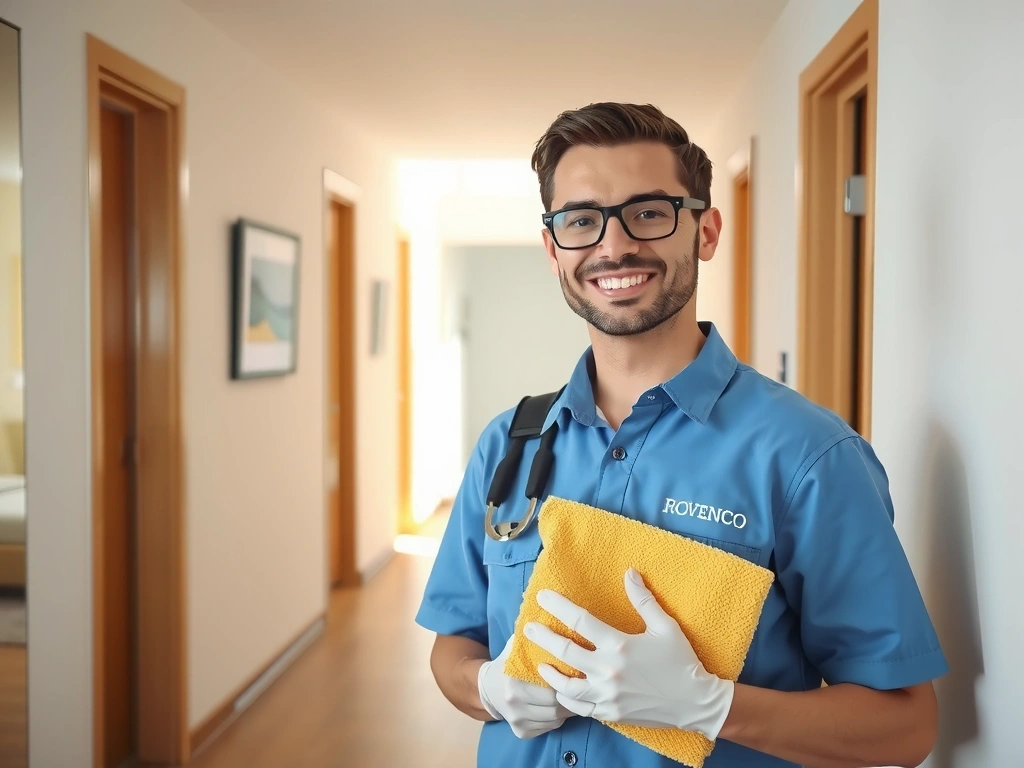 Portrait of a Cleansnapx team member in a Prague apartment