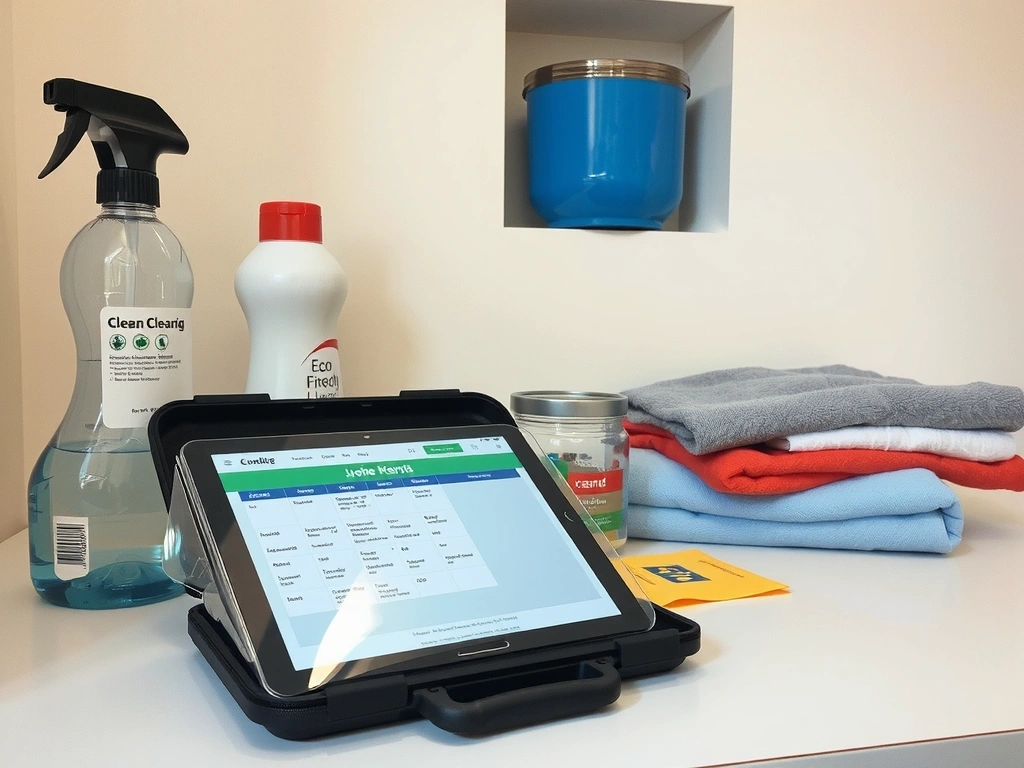 An organized preparation area for a cleaning team, highlighting operational security and professionalism.